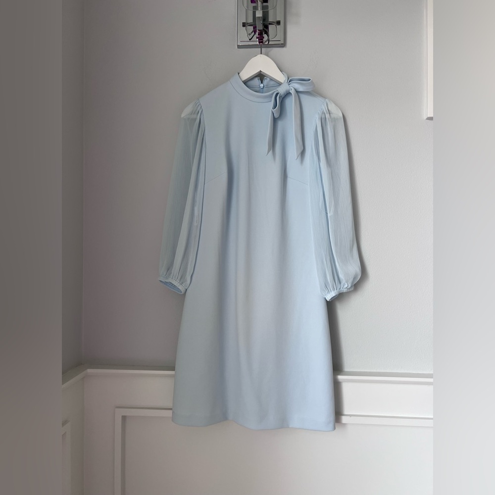 Calvin Klein Blue Sheath Dress with Bishop Sleeves